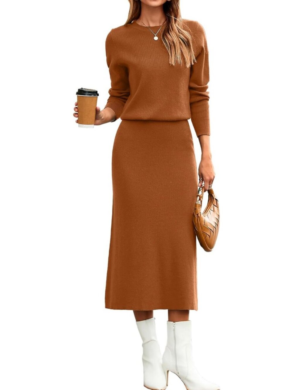 Chic 2-Piece Knit Midi Skirt Set | Long Sleeve Sweater Dress | Fall Travel